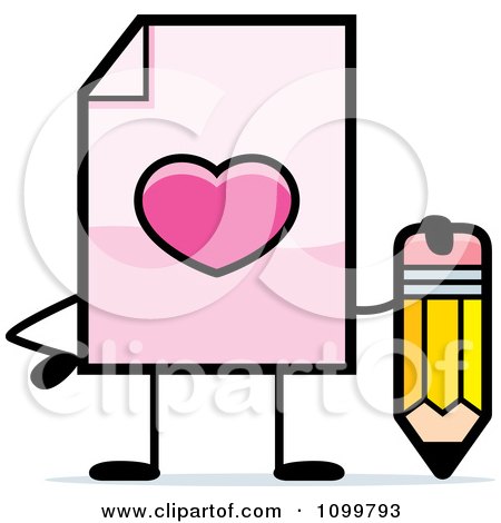 Clipart Love Document Mascot Holding A Pencil - Royalty Free Vector Illustration by Cory Thoman