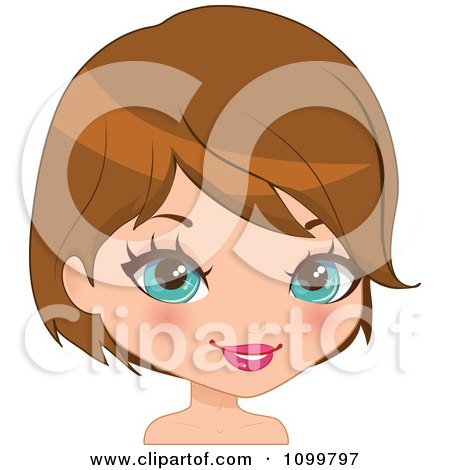 Clipart Pretty Blue Eyed Brunette Woman With A Bob Hair Cut - Royalty Free Vector Illustration by Melisende Vector