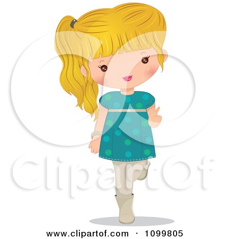 Clipart Happy Blond Girl In A Turquoise Dress Wagging Her Finger - Royalty Free Vector Illustration by Melisende Vector
