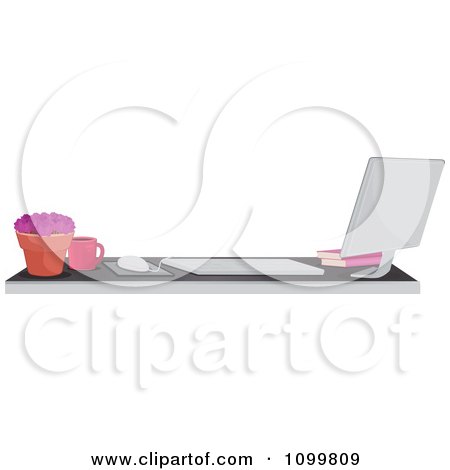 Clipart Mac Desktop Computer And Desk Office Border Or Website Banner - Royalty Free Vector Illustration by Melisende Vector
