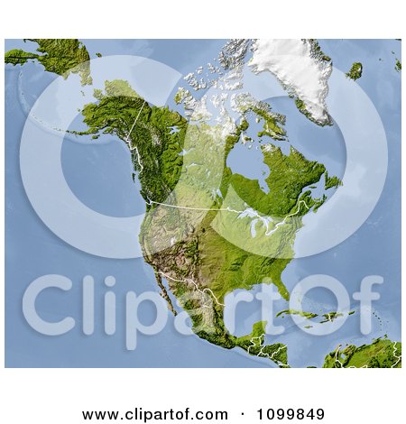 Clipart Shaded Relief Map Of North America With The National Borders - Royalty Free Illustration by Michael Schmeling