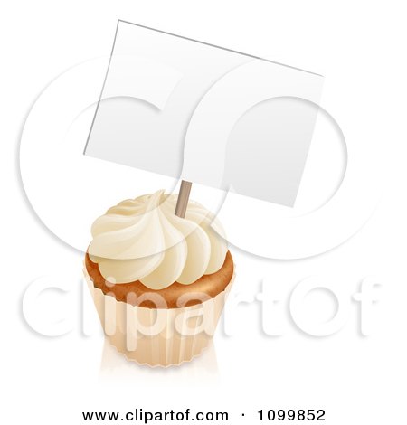 Clipart 3d Vanilla Cupcake With White Frosting And A Sign - Royalty Free Vector Illustration by AtStockIllustration