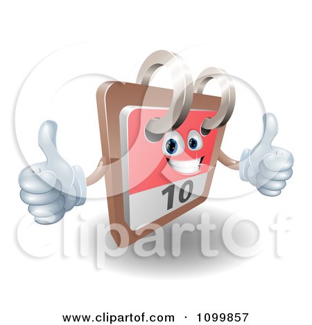 Clipart 3d Happy Desk Calendar Holding Two Thumbs Up - Royalty Free Vector Illustration by AtStockIllustration