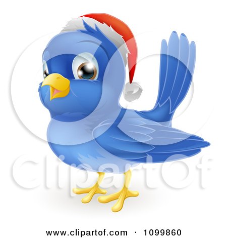 Clipart Happy Cute Christmas Bluebird Wearing A Santa Hat - Royalty Free Vector Illustration by AtStockIllustration