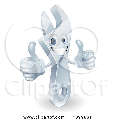 Clipart 3d Happy Spanner Wrench Mascot Holding Two Thumbs Up - Royalty Free Vector Illustration by AtStockIllustration