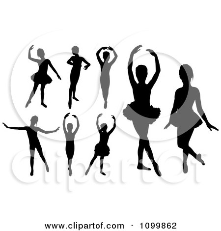 Clipart Silhouetted Elegant Ballerinas Dancing - Royalty Free Vector Illustration by Pushkin