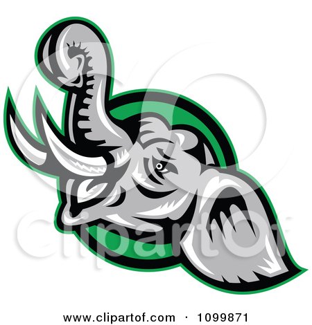 Clipart Angry Retro Elephant Over A Green Circle - Royalty Free Vector Illustration by patrimonio