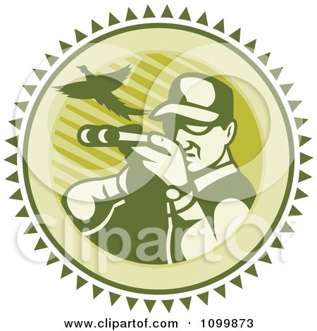 Clipart Retro Pheasant Hunter Aiming His Rifle On A Green Circle - Royalty Free Vector Illustration by patrimonio