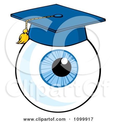 Clipart Blue Eyeball Wearing A Graduation Cap - Royalty Free Vector Illustration by Hit Toon