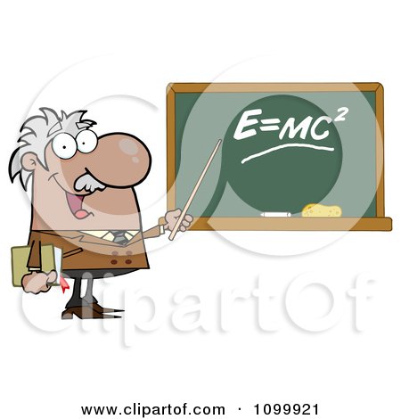 Clipart Happy Caucasian Science Professor Discussing Mass Energy Equivalence Physics - Royalty Free Vector Illustration by Hit Toon