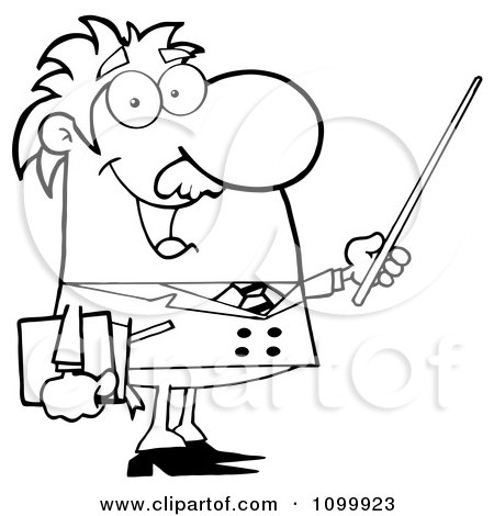Clipart Happy Black And White Professor Using A Pointer Stick - Royalty Free Vector Illustration by Hit Toon