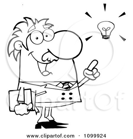 Clipart Happy Black And White Professor With A Bright Idea - Royalty Free Vector Illustration by Hit Toon
