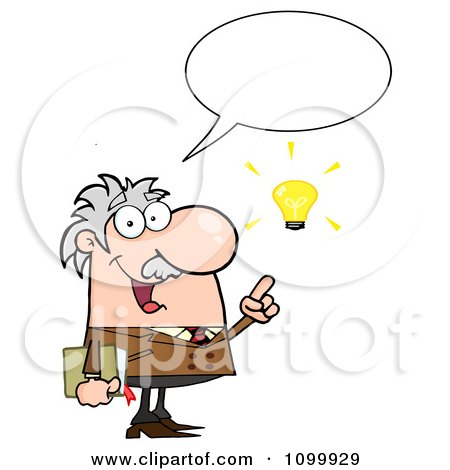 Clipart Happy Caucasian Professor Talking About A Bright Idea - Royalty Free Vector Illustration by Hit Toon