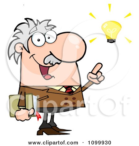 Clipart Happy Caucasian Professor With A Bright Idea - Royalty Free Vector Illustration by Hit Toon
