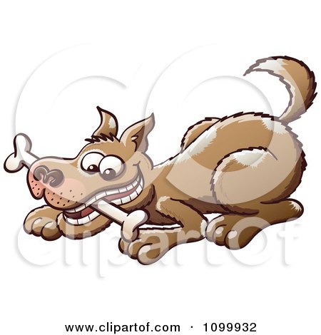 Clipart Happy Brown Dog Playing With A Bone In His Mouth - Royalty Free Vector Illustration by Zooco