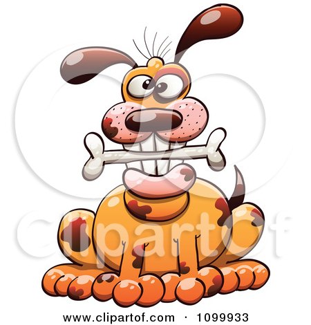 Clipart Happy Spotted Dog Sitting With A Bone In His Mouth - Royalty Free Vector Illustration by Zooco