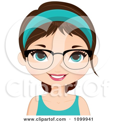 Clipart Happy Brunette Girl Wearing Glasses A Turquoise Tank Top And A Hea Band In Her Hair - Royalty Free Vector Illustration by Melisende Vector