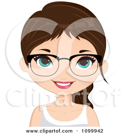 Clipart Happy Brunette Girl Wearing Glasses A Tank Top And Her Hair In A Pony Tail - Royalty Free Vector Illustration by Melisende Vector