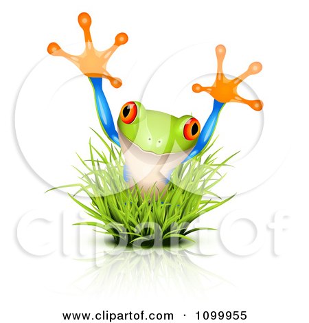 Clipart Surprise Frog Jumping Through Grass - Royalty Free Vector Illustration by Oligo