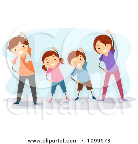 Clipart Happy Energetic Family Doing Stretching Exercises - Royalty Free Vector Illustration by BNP Design Studio