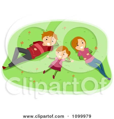 Clipart Happy Family Laying In Grass And Gazing At Clouds - Royalty Free Vector Illustration by BNP Design Studio