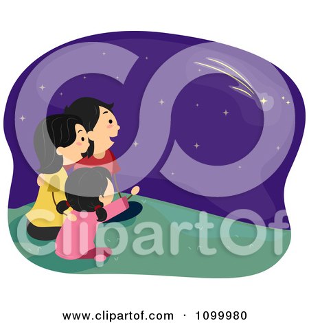 Clipart Happy Family Sitting Outoors And Watching Shooting Stars - Royalty Free Vector Illustration by BNP Design Studio