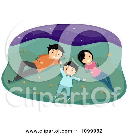 Clipart Happy Family Laying In Grass And Gazing At Stars - Royalty Free Vector Illustration by BNP Design Studio