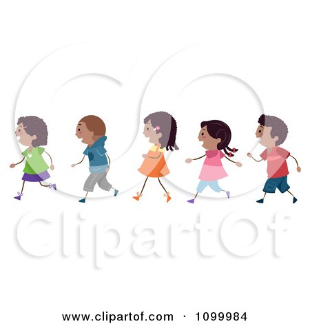 Clipart Line Of African American Children Walking - Royalty Free Vector Illustration by BNP Design Studio