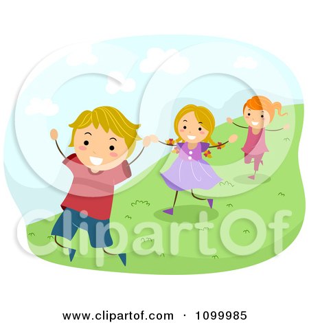 Clipart Happy Energetic Children Running Down A Hillside - Royalty Free Vector Illustration by BNP Design Studio