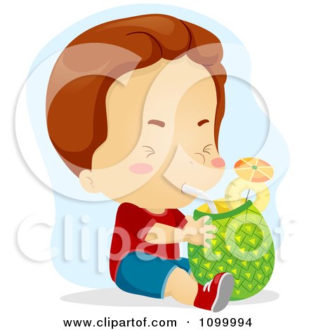Clipart Boy Drinking Fresh Pineapple Juice Through A Straw - Royalty Free Vector Illustration by BNP Design Studio