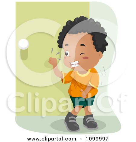Clipart Black Boy Knocking On A Bathroom Door And Trying Not To Pee His Pants - Royalty Free Vector Illustration by BNP Design Studio