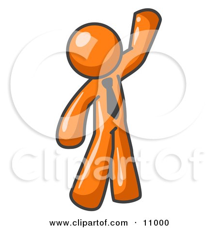 Friendly Orange Man Greeting and Waving Clipart Illustration by Leo Blanchette