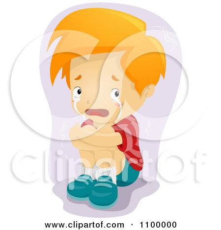 Clipart Scared Boy Hugging His Knees And Crying - Royalty Free Vector Illustration by BNP Design Studio