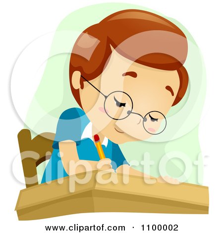 Clipart Smart School Boy Writing In Class - Royalty Free Vector Illustration by BNP Design Studio