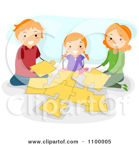 Clipart Happy Family Building A Puzzle Together - Royalty Free Vector Illustration by BNP Design Studio