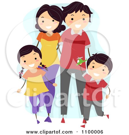 Clipart Happy Matching Family Walking Together - Royalty Free Vector Illustration by BNP Design Studio