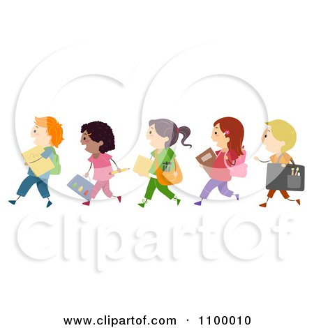 Clipart Line Of Diverse Children Going To Art School - Royalty Free Vector Illustration by BNP Design Studio