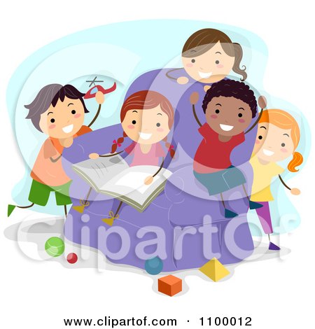 Clipart Happy Diverse Kids Reading And Playing With Shapes - Royalty Free Vector Illustration by BNP Design Studio