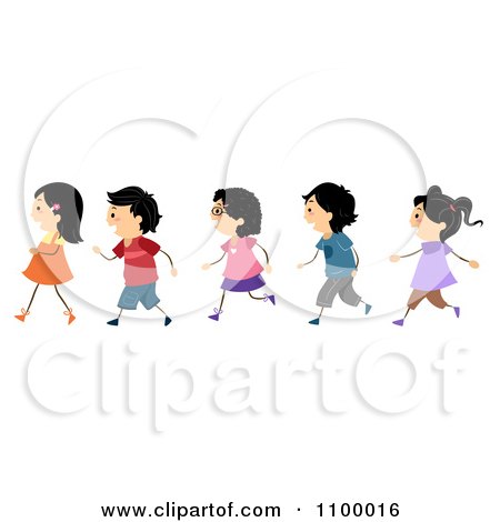 Clipart Line Of Asian Children Walking - Royalty Free Vector Illustration by BNP Design Studio