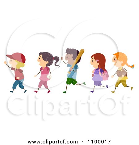 Clipart Line Of Diverse Baseball Children - Royalty Free Vector Illustration by BNP Design Studio
