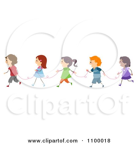 Clipart Line Of Diverse Children With Red Strings - Royalty Free Vector Illustration by BNP Design Studio