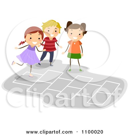 Clipart Happy Children Playing Hopscotch - Royalty Free Vector Illustration by BNP Design Studio