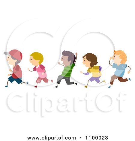 Clipart Line Of Diverse Boys Running - Royalty Free Vector Illustration by BNP Design Studio