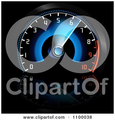 Clipart Blue And Red Illuminated Dashboard Car Speedometer - Royalty Free Vector Illustration by dero