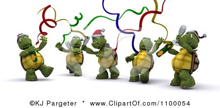 Clipart 3d Tortoises Celebrating At A Christmas Party - Royalty Free CGI Illustration by KJ Pargeter