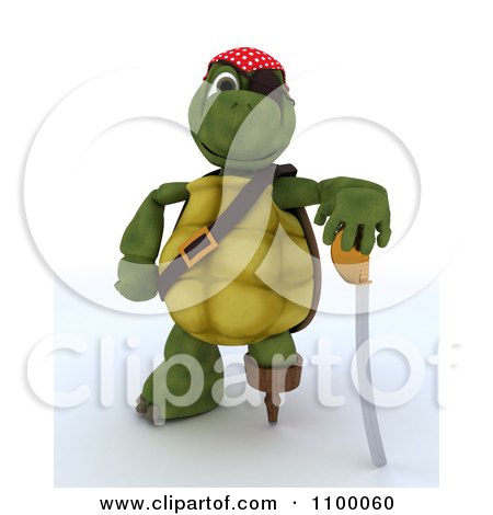 Clipart 3d Tortoise Pirate With A Peg Leg Eye Patch And Sword - Royalty Free CGI Illustration by KJ Pargeter