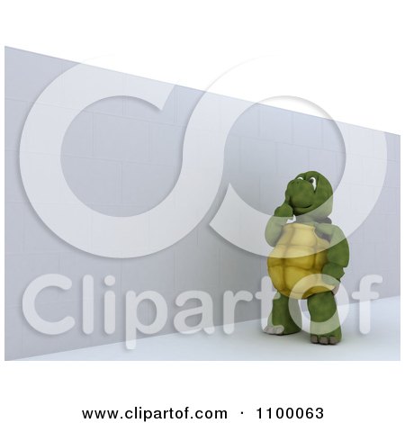Clipart 3d Tortoise Pondering At A Brick Wall Obstacle - Royalty Free CGI Illustration by KJ Pargeter