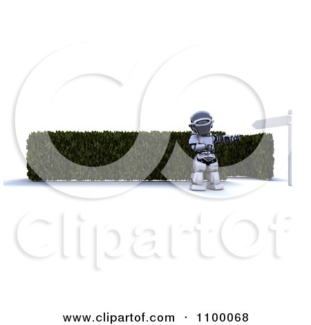 Clipart 3d Robot Pointing To A Directional Size By A Maze Entrance - Royalty Free CGI Illustration by KJ Pargeter