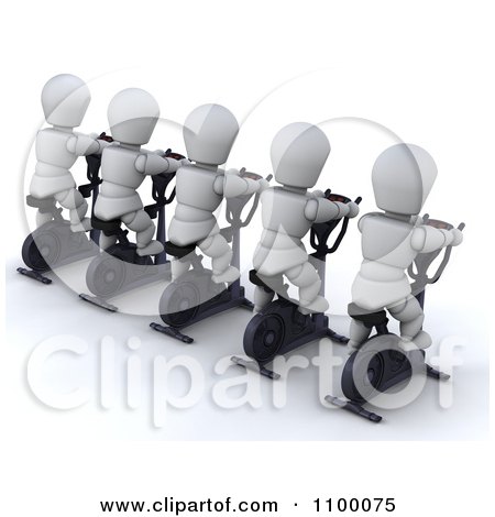 Clipart Rear View Of 3d White Characters Using Cross Trainers - Royalty Free CGI Illustration by KJ Pargeter