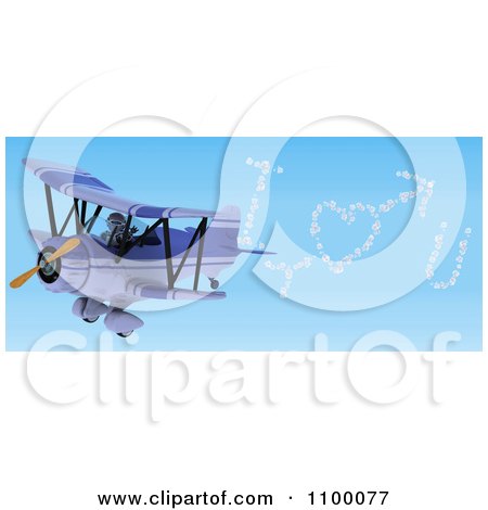 Clipart 3d Robot Flying A Red Biplane And Writing I Heart You In The Sky - Royalty Free CGI Illustration by KJ Pargeter